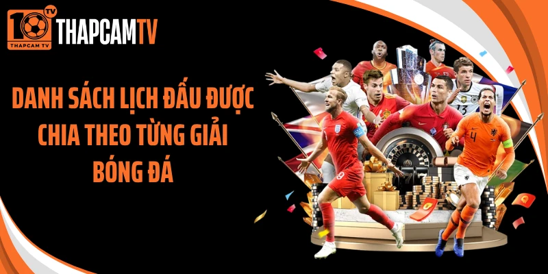 Danh sách lịch đấu được chia theo từng giải bóng đá